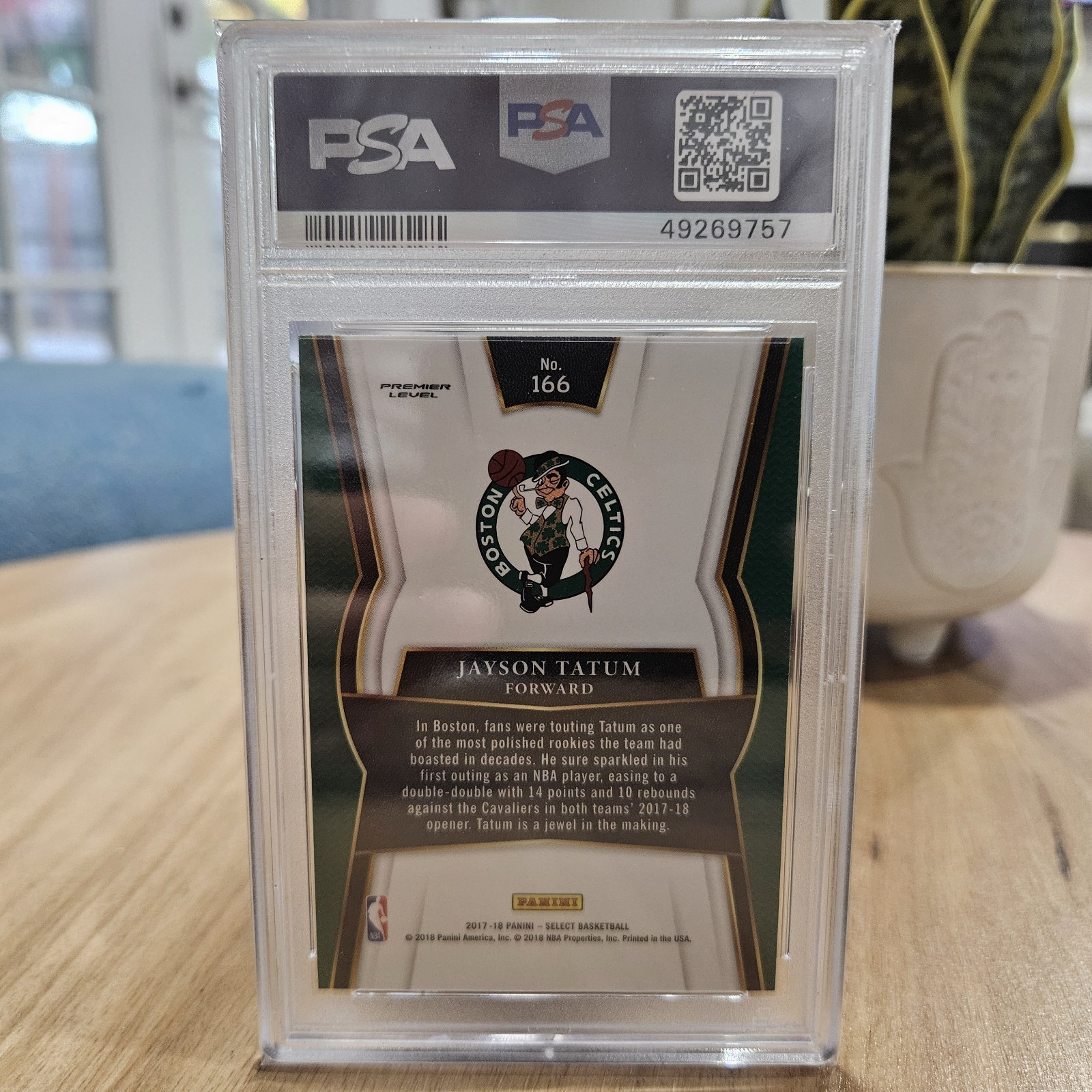 2017-18 Panini Select Premier Level Jayson Tatum Rookie RC #166 PSA 10 GEM view 2