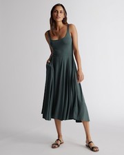 Quince Women Tencel Jersey Fit & Flare Midi Dress Dark Olive Basic Sleeveless S