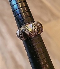 Vintage Marcasite Iridescent Abalone Sterling Silver Cocktail Ring, Size 8