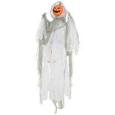 3.9' Outdoor Halloween Hanging Pumpkin Ghost Light Up Eyes Sound Activated Prop