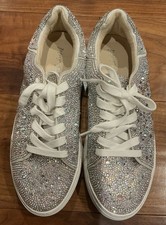 Betsey Johnson Sidny Lace-Up Silver Rhinestone Platform Sneakers - 8 Medium