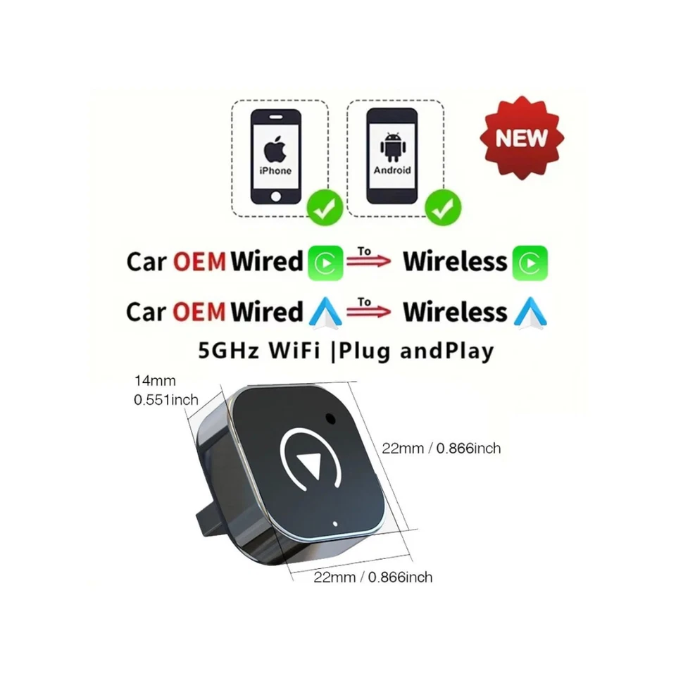 Adattatore Wireless CarPlay & Android Auto Universale USB + Type-C - iPhone - Immagine 2 di 4
