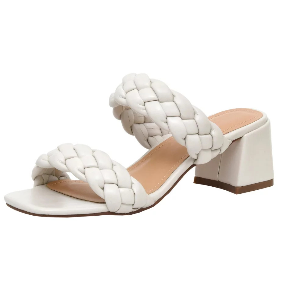 CUSHIONAIRE Womens Onyx braided Heel Sandal +Memory Foam IVORY 8.5