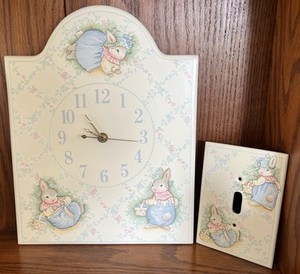 Vintage Single Light Switch Plate Cover & Wall Clock Bunny Theme MM’s Designs