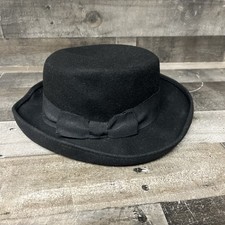 Amanda Smith Black Wool Dress Hat Italy Derby Bowler Rolled Brim 21" in Cir.