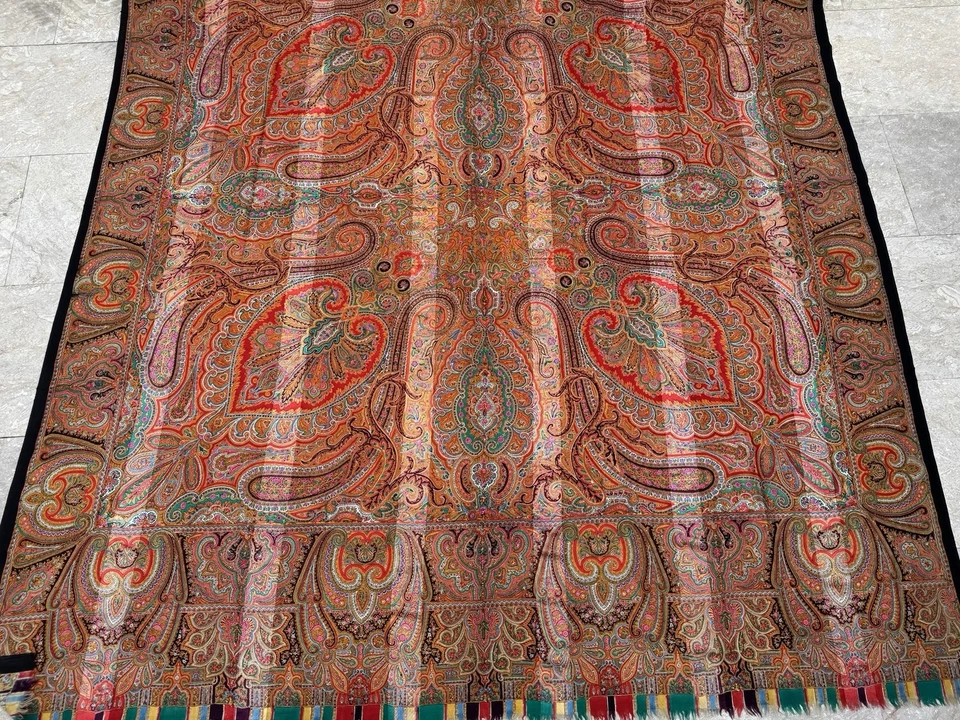 Xale antigo estilo caxemira francês estampado paisley 61 X 132 polegadas - Imagem 2 de 4