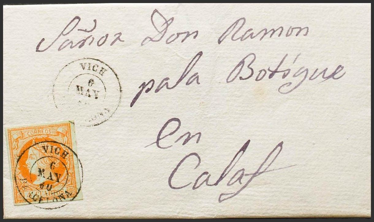 Catalogne. Historique postal. PLUS DE 52. 1860. 4 pièces orange. VICH à ...