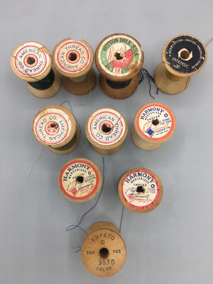 10 Wooden Wood Sewing Thread Spools Harmony, American, Intrinsic, Empeco Vintage