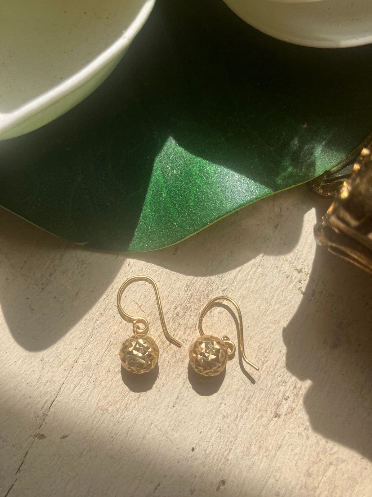 Solid gold ball dangle earrings, small elegant. - image 3