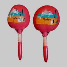Vintage Mexican Hand-painted Gourd Maracas 2 