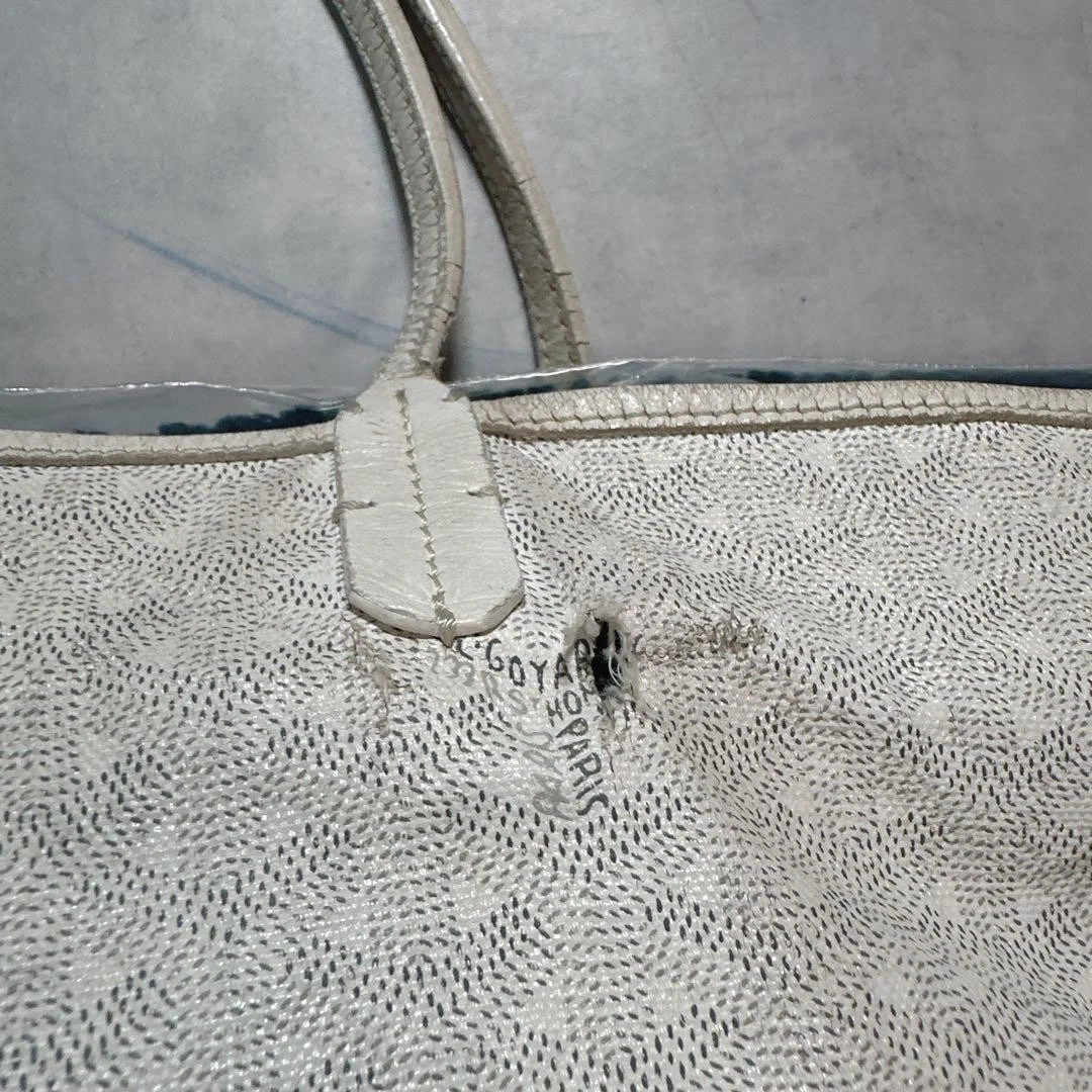 Rara borsa tote GOYARD Saint Louis bianca PVC pelle A4 conservazione usata condizioni