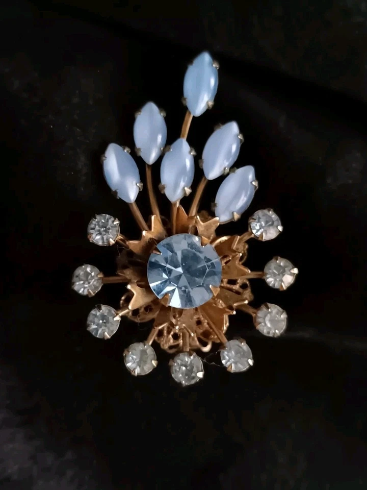 Pendientes vintage de vidrio y cristal artístico azul tono plata clip sin firmar Foto 2 de 4