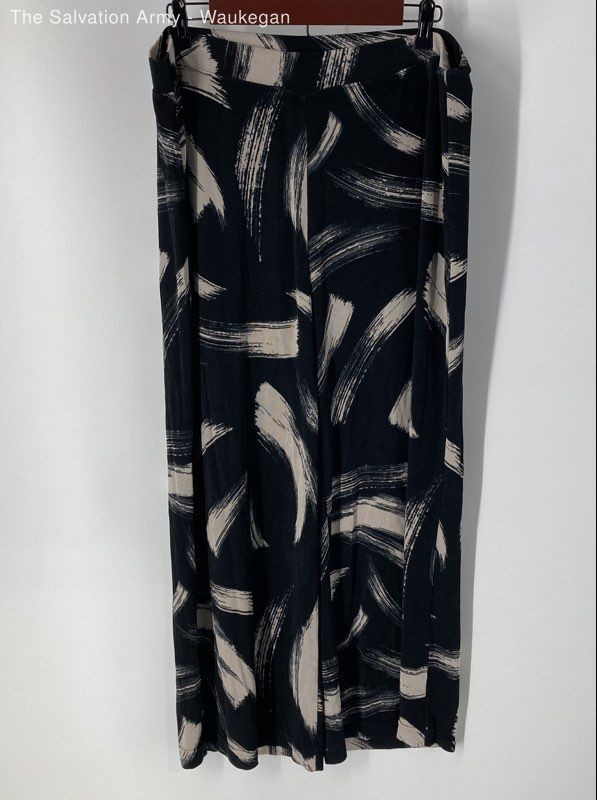 Chico's Womens Black Beige Brushstroke Pull On Wide-Leg Cropped Pants Sz 3 16/18