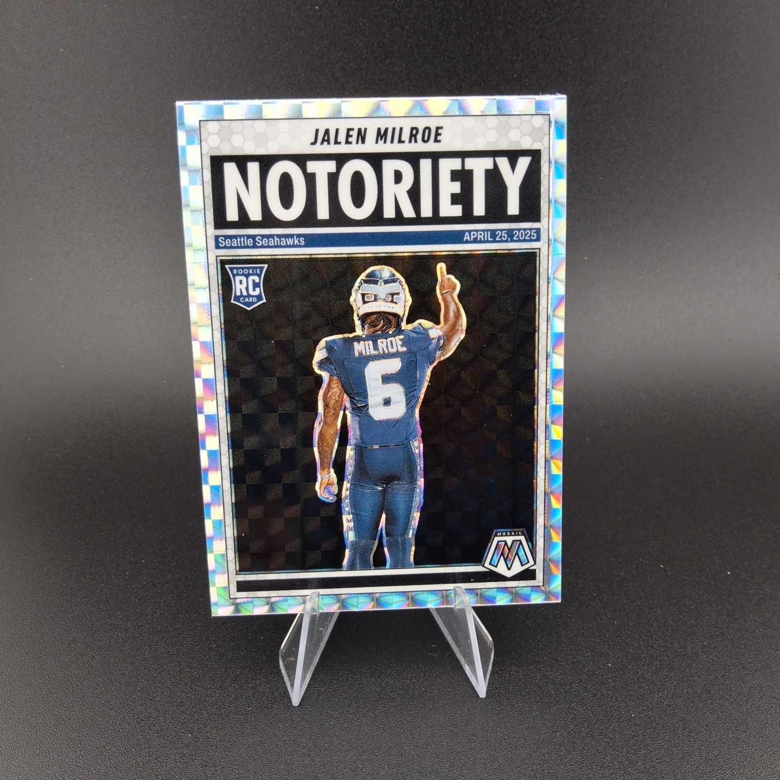 2025 Mosaic Jalen Milroe Silver Mosaic Notoriety (RC) #15 Seahawks