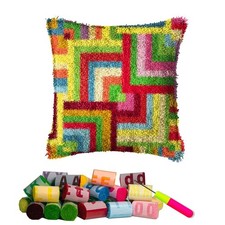 DL-YTG Latch Hook Kits Pillow Flower Crochet Yarn Cushion Colour Pre-Printed ...