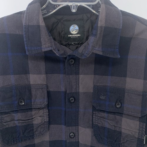 Swanndri Plaid Button Quilted Shacket Mens Large Gray Black Blue New Zealand