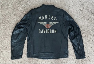 RARE orig. Harley Davidson Top Wing Leather Motorcycle Jacket Black mens L /  XL