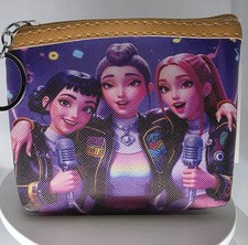 Girls Zip Pouch Wallet, Multicolor Music Graphic Print, Zipper Accent