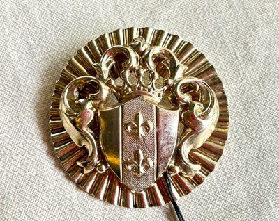 VTG Crest Brooch Crown Fleur-de-Lis Shield Heraldic Pin Japan 90s-2000s