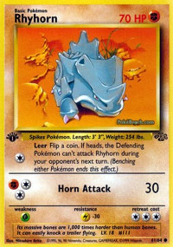 NM-Mint, English - 1 x Pokemon Rhyhorn - 61/64 - Common - 1st Edition Jungle