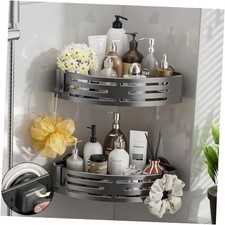 Corner Shower Caddy Suction Cup,Shower Shelves with Hooks,No Drilling 2 Pack