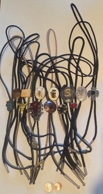 Vintage Lot of 13 Metal Bolo Ties, Nice Designs, Turquoise, Bull, Scorpion