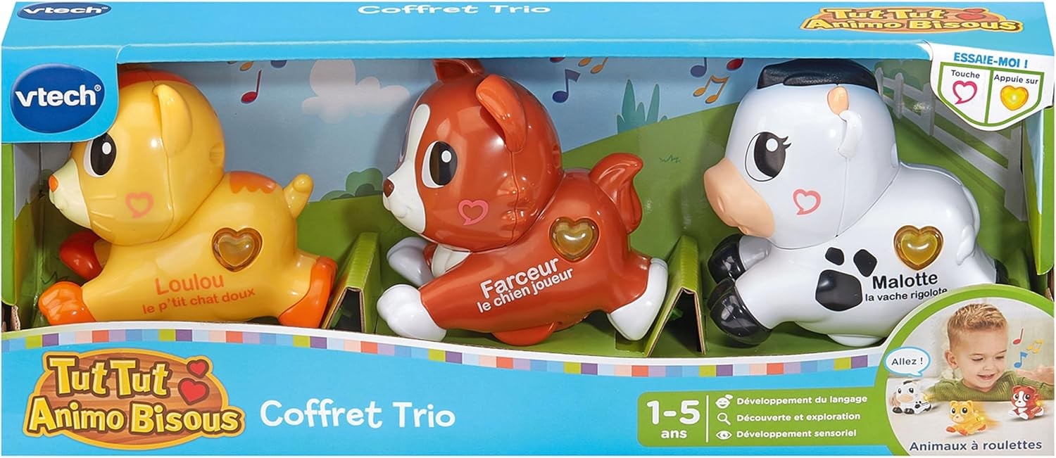 Tut Tut Animo Bisous VTech : 3 animaux à roulettes pour jouer sur le tapis du salon