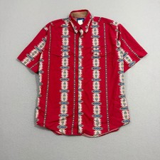 Vintage Wrangler Button Shirt Men Large Red Aztec Western Short Sleeve 90s Rodeo