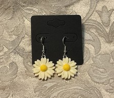 Yellow FLOWER EARRINGS Silver Dangle Earrings, Floral Fashion Fun Festival