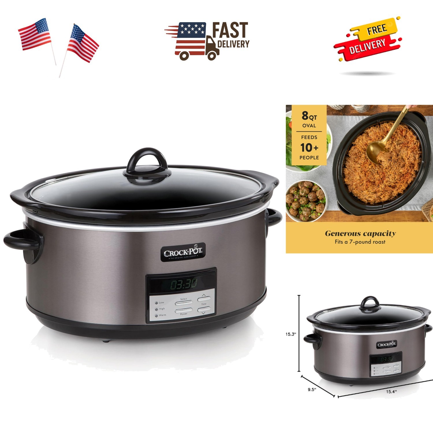 Large 8-Quart Programmable Slow Cooker with Auto Warm Settin