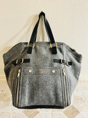 Yves Saint Laurent Downtown Tote in Gray Wool Felt & Leather w/Gold Hardware