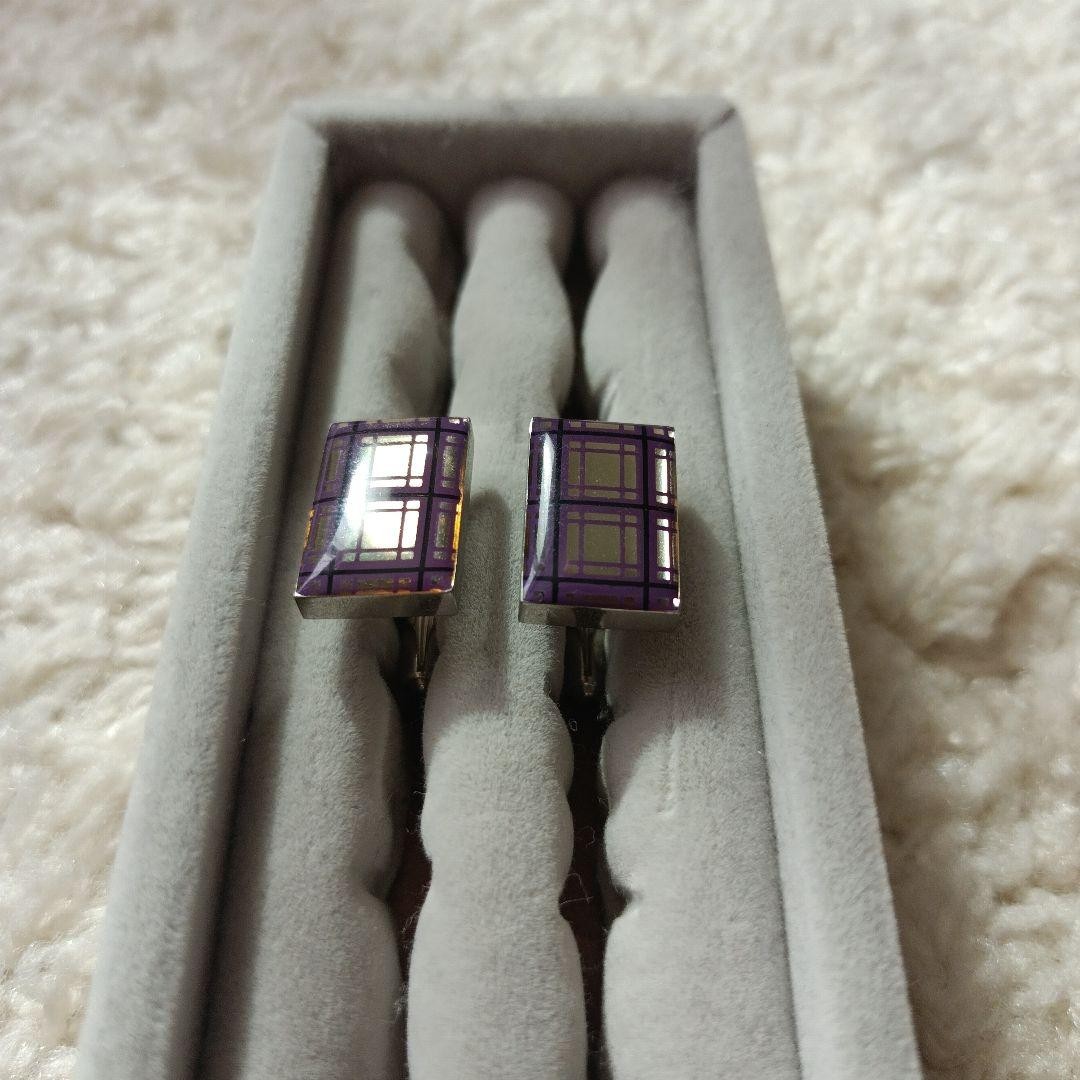 Cufflinks Button Purple Check Pattern Second-Hand… - image 2