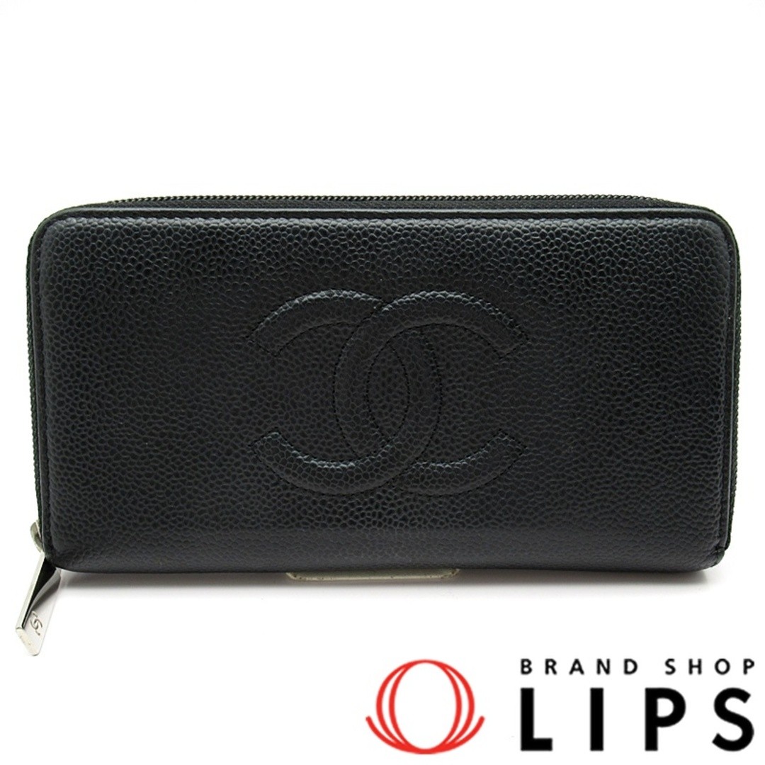 Chanel Caviar Skin A50071 Full Zipper Long Wallet Women's Black Pre-Owned