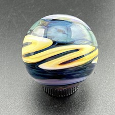 Contemporary Handmade Art Glass Marble 1" Yellow Blue Purple White Swirl MIB