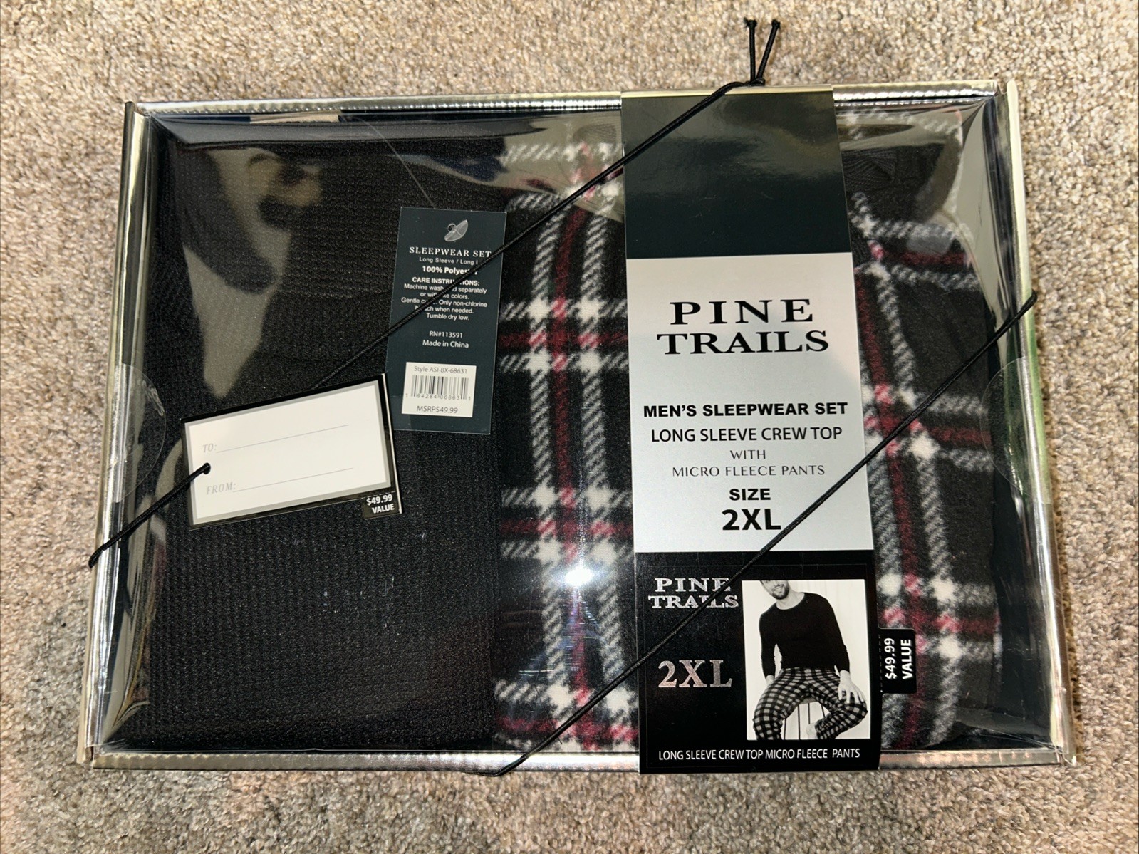 Sleepwear 2xl Solid Black Top & Plaid Bottoms