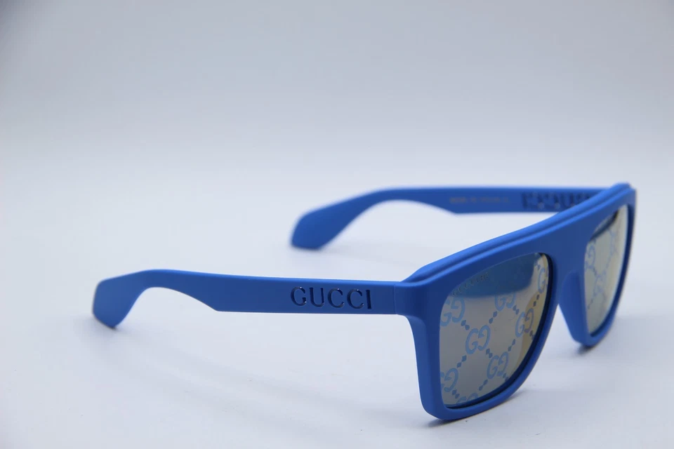 NEW GUCCI GG 1570S 004 BLUE MIRRORED XL AUTHENTIC FRAMES SUNGLASSES 57-18 - Image 2 of 4