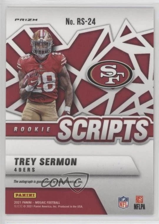 2021 Panini Mosaic Rookie Scripts Trey Sermon #RS-24 Auto RC - Image 2 of 2