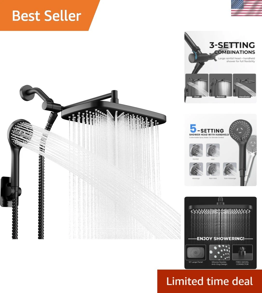 Wide Rain Shower Head With 5 Modes Handheld Showerheads, High Pressure Shower...
Opens in a new wind