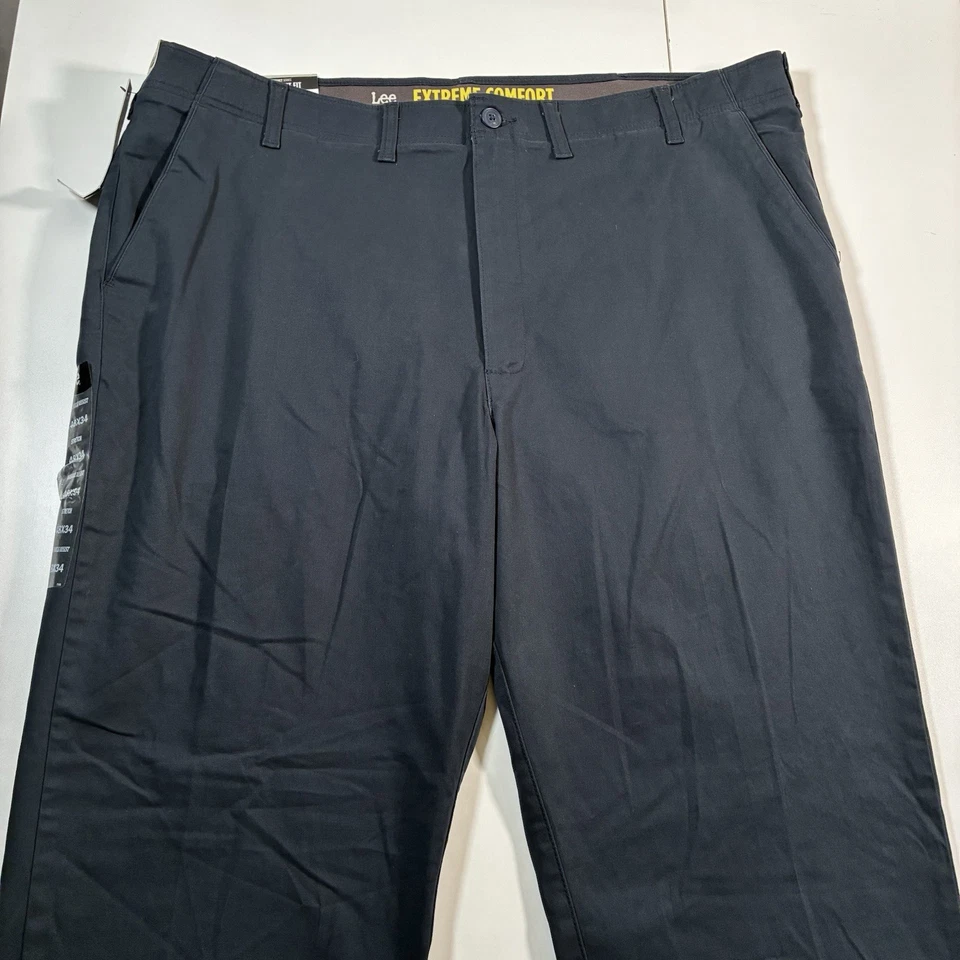 NOVA Calça Lee Extreme Comfort 48x34 Plana Reta Azul Relaxada Elástica Chino Nova Com Etiqueta - Imagem 2 de 4