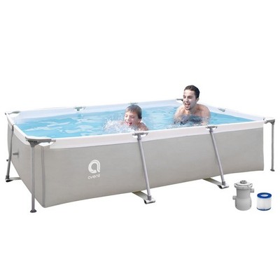 Above Ground Swimming Pool with Filter Pump, Outdoor Rectangle Steel Frame Po...