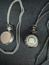 2 Vintage Mini Size Quartz Pocket Watch with Necklace Chain for Women Men