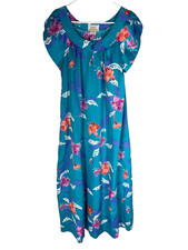 VTG Kimo's Polynesian Shop Womens Dress Size 16 Blue Floral Hawaiian Maxi