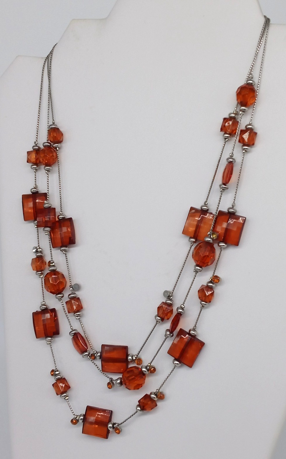 Amber Brown Acrylic Beaded Statement Necklace Lay… - image 15