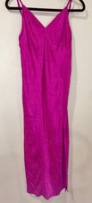 Victoria s Secret M Pink Satin VS Logo Jacquard Lace Up Maxi Nightgown Slip