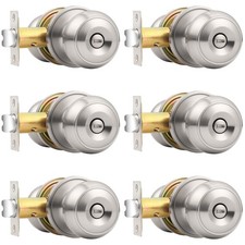 Probrico Privacy Interior Door Knobs Bed and Bath 6 Pack, Brushed Nickel