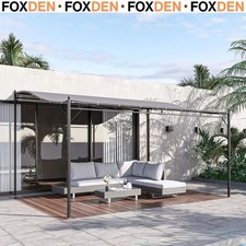 4x3m Wall Mounted Metal Gazebo Canopy Awning Garden Door Porch Shelter – Grey