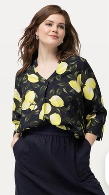 Ulla Popken Lemon Print Tunic Blouse 3/4 Sleeve Womens Plus 20/22 Vacation