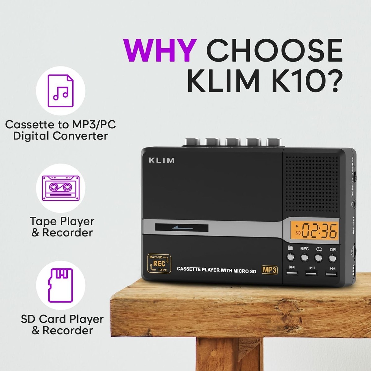 KLIM K10 Portable Cassette Tape Player & Recorder, MP3 Converter +