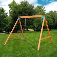 DIY Ranger Wooden Outdoor Swing Set With Swings And Trapeze Bar