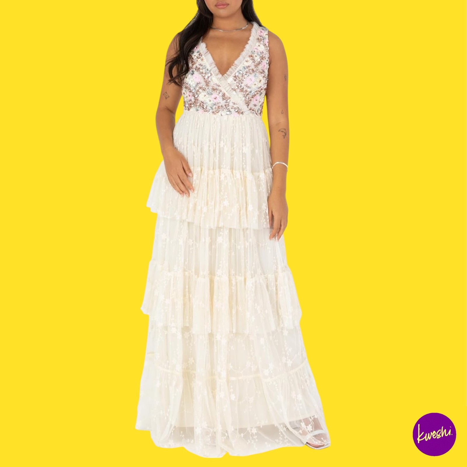 MAYA DELUXE Women's Maxi Dress Polyester Tulle Wrap Tiered Sequin Embroidered 20